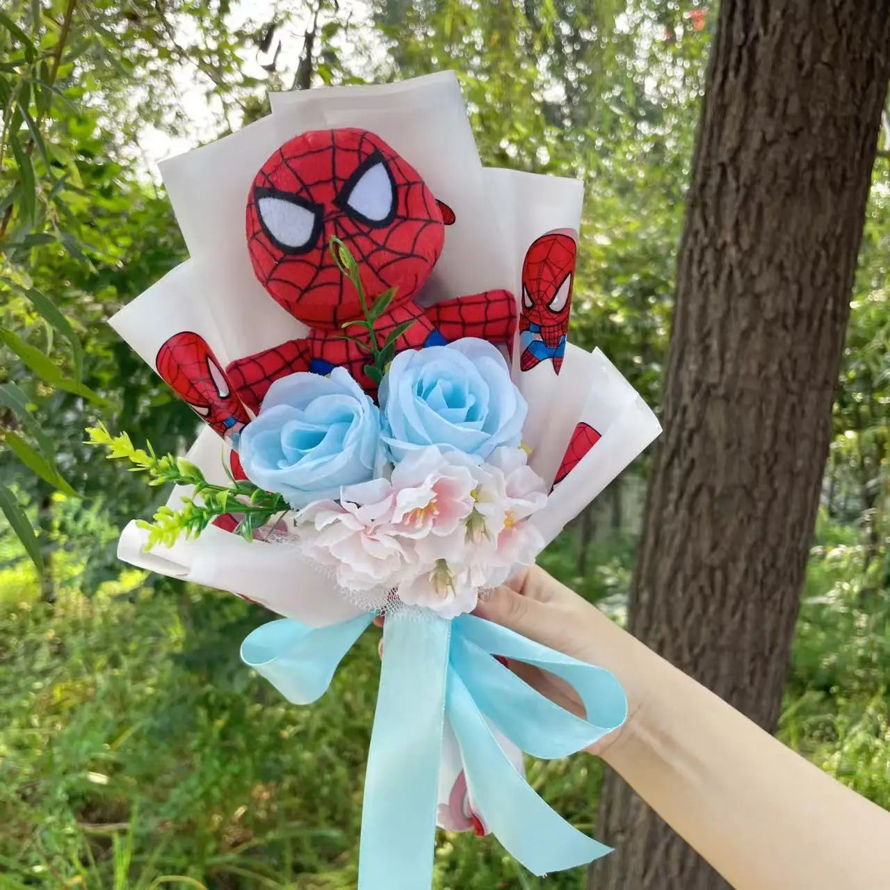 Spider-Man Superhero Plush Doll – Handmade Stuffed Bouquet Gift for Boys Birthday Christmas Graduation