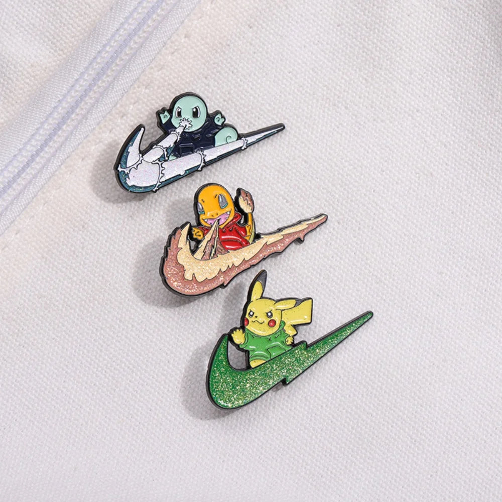 3-Piece Cartoon Anime Enamel Brooch Set - Cute Animal Metal Lapel Pins for Cosplay, Jewelry & Gifts