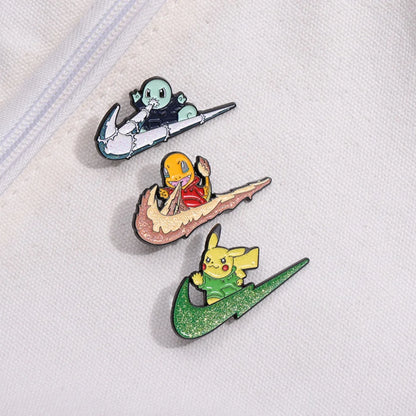 3-Piece Cartoon Anime Enamel Brooch Set - Cute Animal Metal Lapel Pins for Cosplay, Jewelry & Gifts