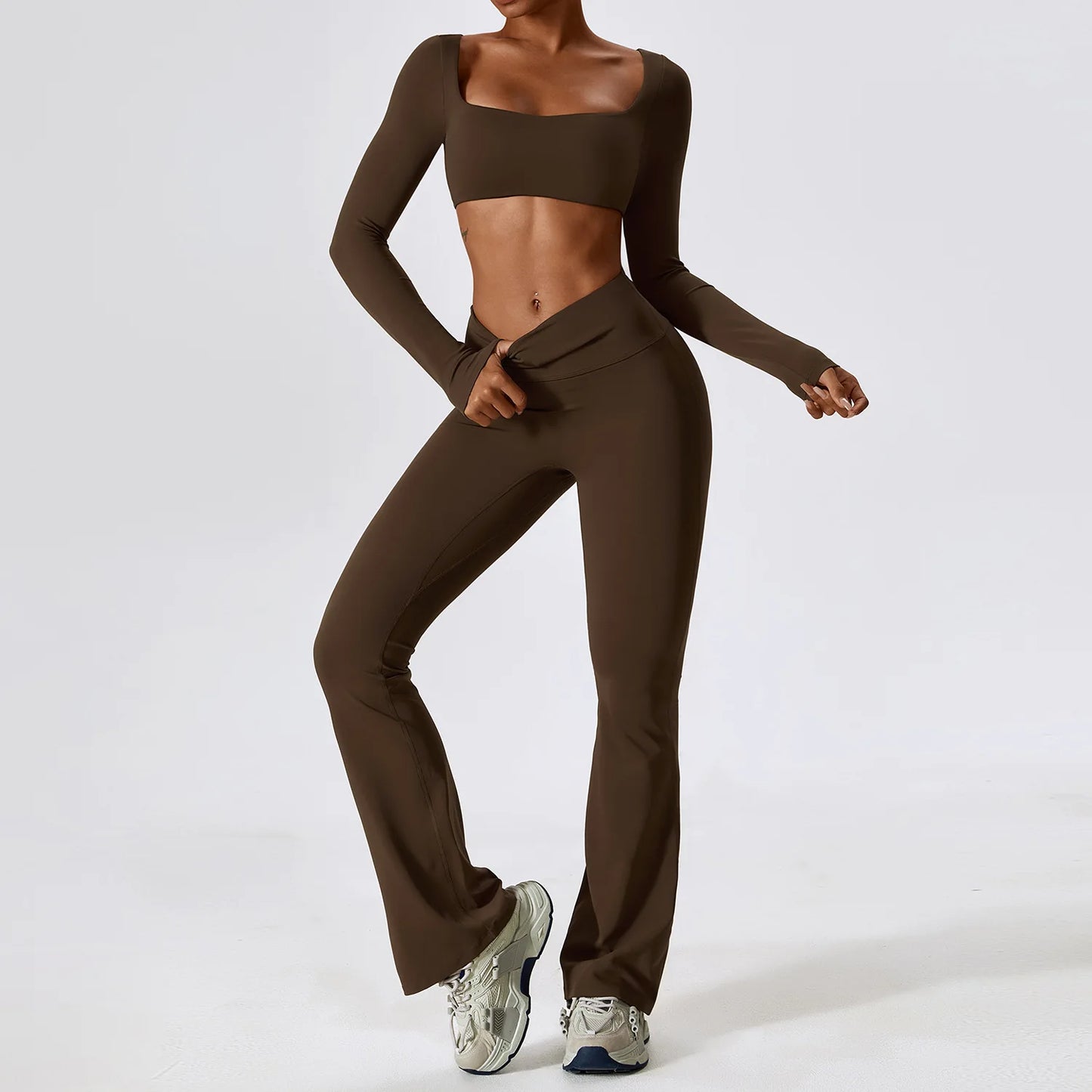 2PCS Seamless Women’s Yoga Set – Long Sleeve Crop Top & Leggings Workout Outfit, Athletic Gym Sportswear