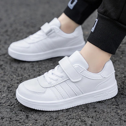 Kids White Sneakers — Boys & Girls Sport Casual Shoes, Non-Slip School Walking & Running Shoes, Sizes 28-39