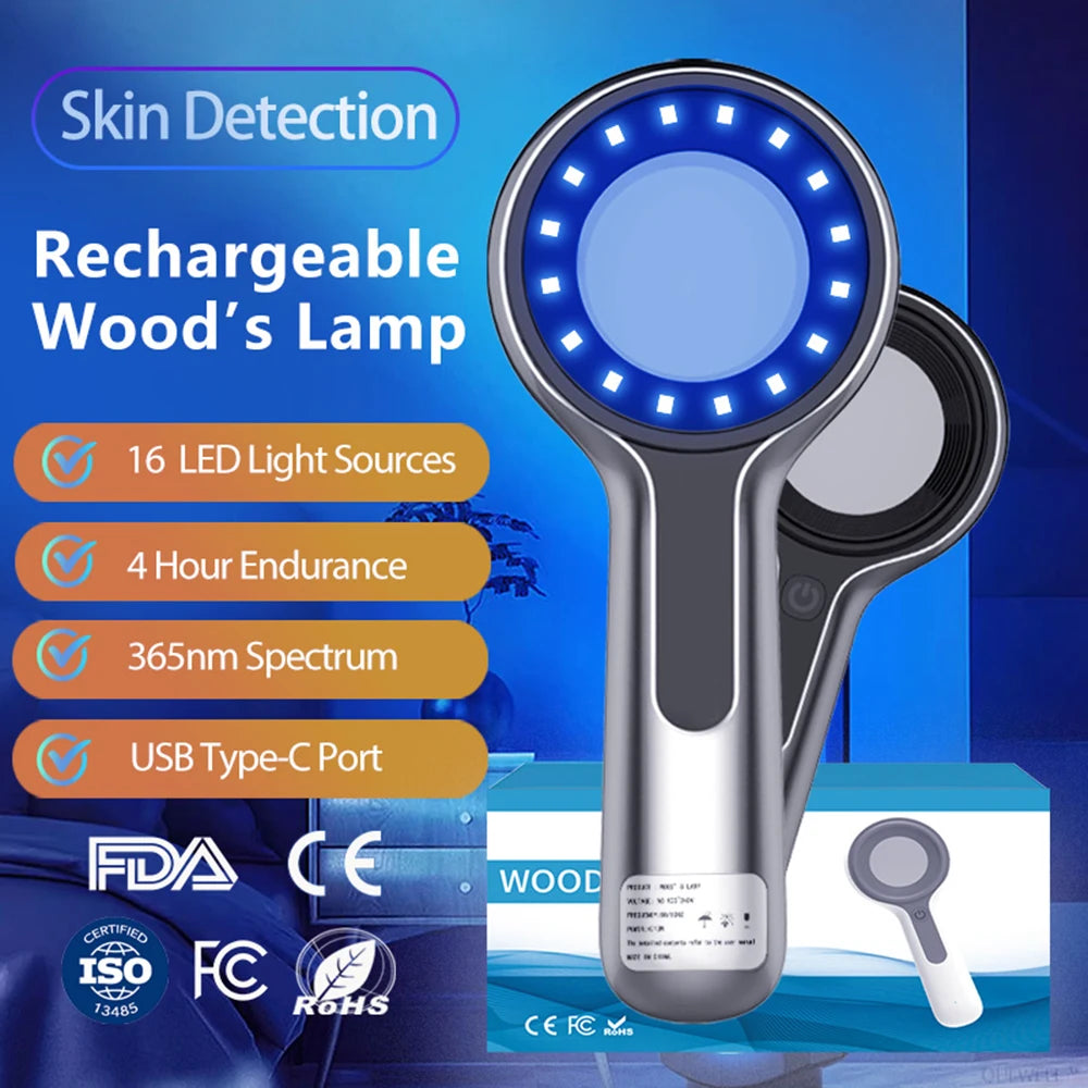 Woods Lamp Skin Analyzer - UV Magnifying Facial Skin Testing Light for Beauty Care Analysis Detection