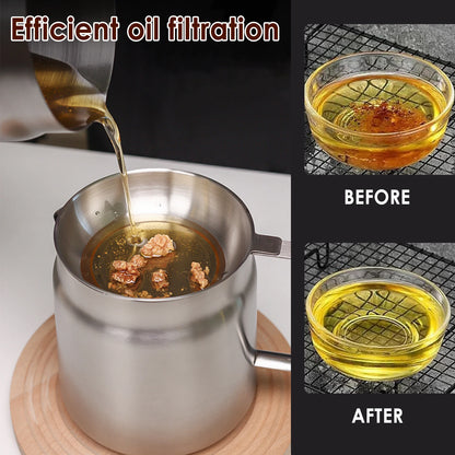 2L/1.5L Stainless Steel Oil Filter Fry Basket – Fine Mesh Strainer Pot for Oil Storage and Kitchen Grease
