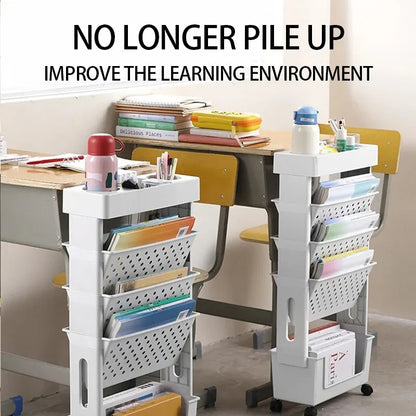 Floor Mounted Movable Bookshelf with Wheels - Classroom Desk Storage Rack with Large Capacity, Multi-Layer Book Storage Rack
