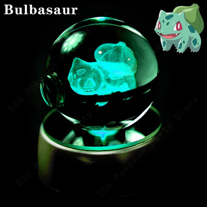 Pokemon Crystal Ball Night Light - 3D Pikachu, Gengar, Mew and Mewtwo Lamp Base, Glass Pokeball Figure, Birthday Gift