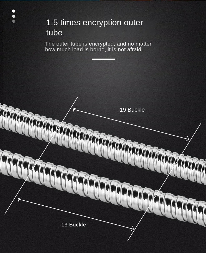 Flexible Shower Hose 1.5/2M — Black/Silver Stainless Steel Bathroom Extension Pipe and Accessories