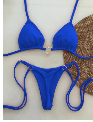 Women’s Sexy Halter Triangle Bikini Set – Solid Color Brazilian Thong Two-Piece Swimsuit