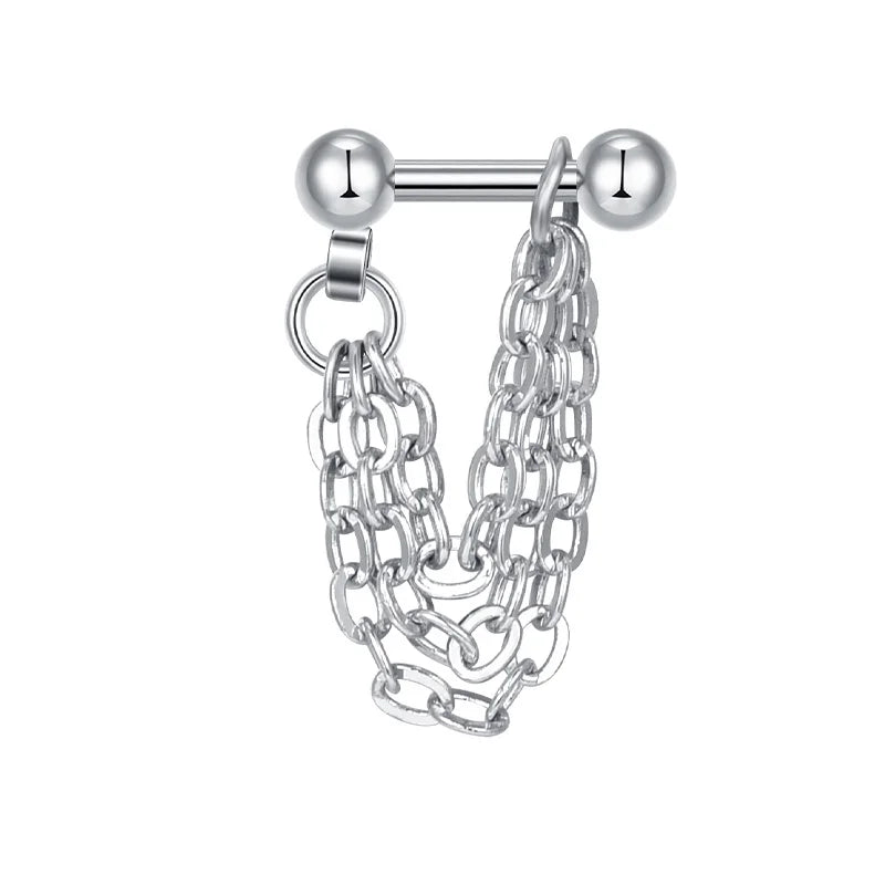 16G Stainless Steel Helix Cartilage Tragus Barbell Earrings – Chain Tassel Ball Stud Piercing Jewelry for Men & Women