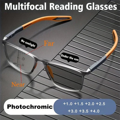 Photochromic TR90 Anti-Blue Light Multifocal Reading Glasses – Progressive Near & Far Eyewear for Men & Women, Sports Eyeglasses