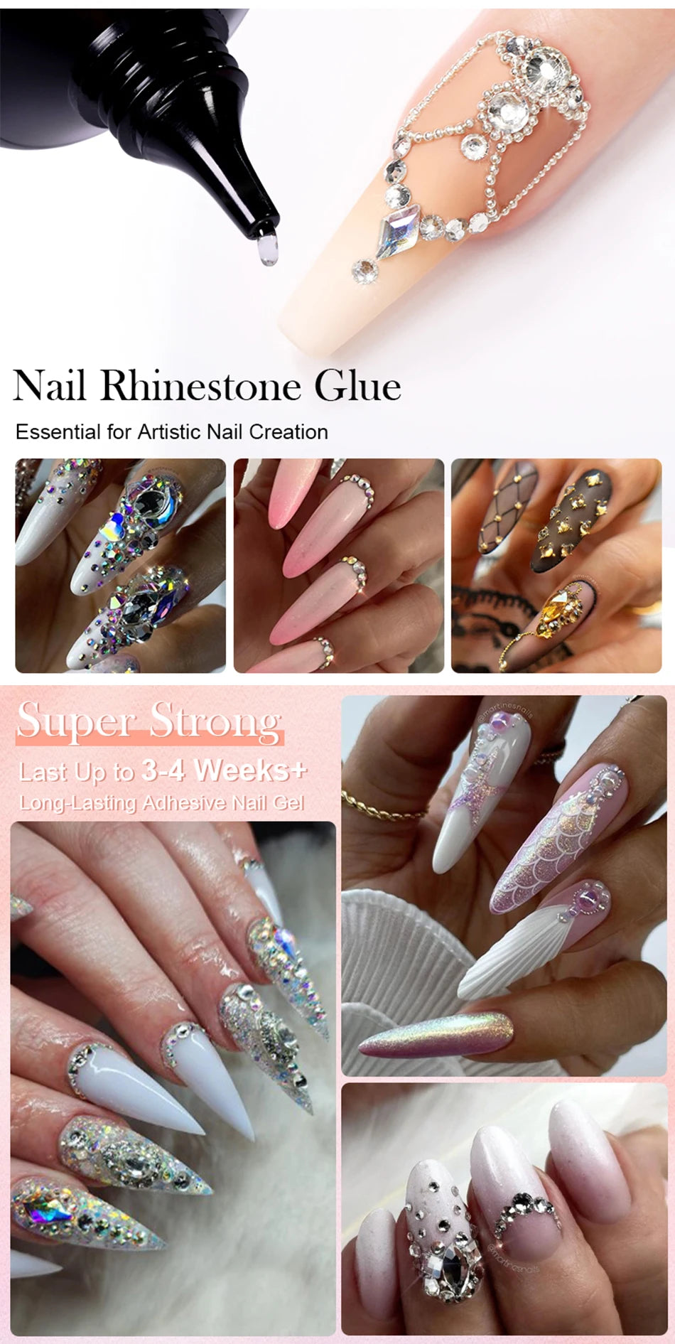 BORN PRETTY 30ML Nail Rhinestone Glue - Gel Adhesive for 3D Nail Charms, Bling Gems & Nail Decoration Supplies