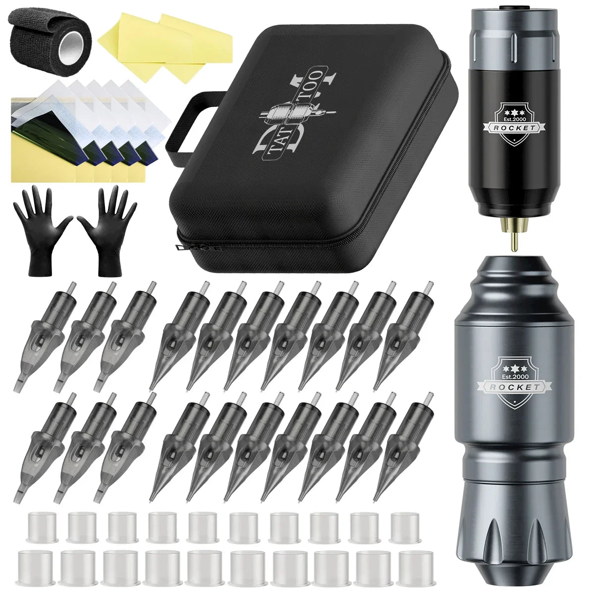 DM Wireless Tattoo Kit – Complete Rotary Tattoo Pen Set with Mini Rocket Machine, Battery, Needles, Ink & Power for Permanent Makeup