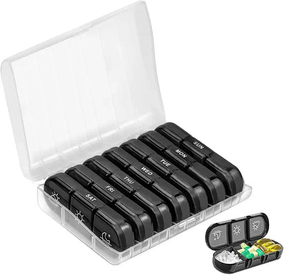 Weekly 7-Day Pill Organizer Box – Portable Medicine & Tablet Storage with Secret Compartments for Travel