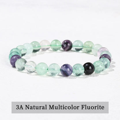 Natural Stone Beaded Bracelet - Obsidian, Fluorite & Quartz Healing Stretch Jewelry for Men & Women