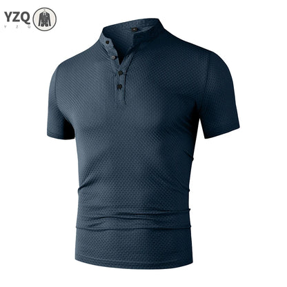 Men's Business Casual Polo Shirt - Short Sleeve Breathable Summer Top with Floral Detail