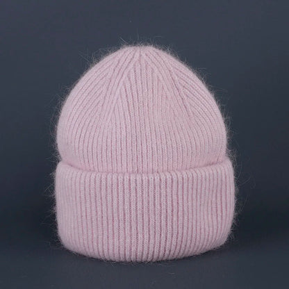 2024 Rabbit Fur Beanie – Soft Fluffy Winter Hat for Women, Angora Knitted Skullies, Warm Bonnet Knit Cap
