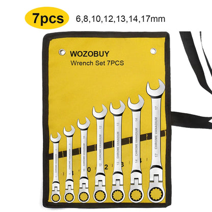 6-22mm Metric Ratcheting Combination Wrench Set – Flex Head Chrome Vanadium Steel Spanners with Carry Bag