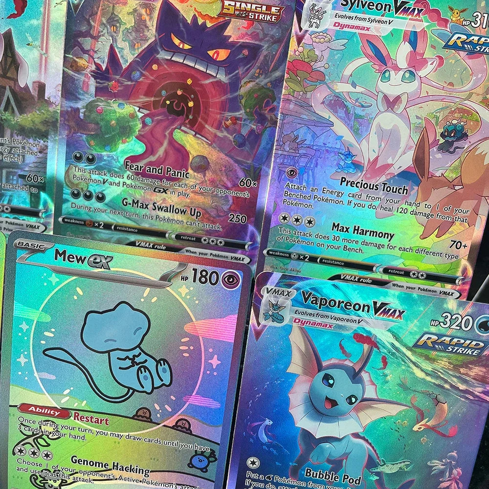 Anime PTCG Trading Cards - Vaporeon Clefairy EX Gengar VMAX Holographic Collectible Cards