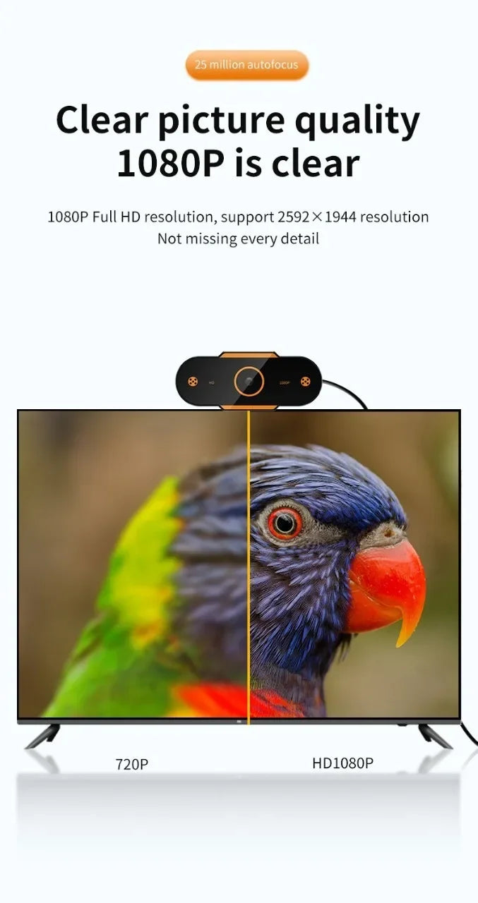1080P HD Auto Focus Webcam – USB PC Camera with Microphone for Video Calls, Online Teaching & Office Meetings