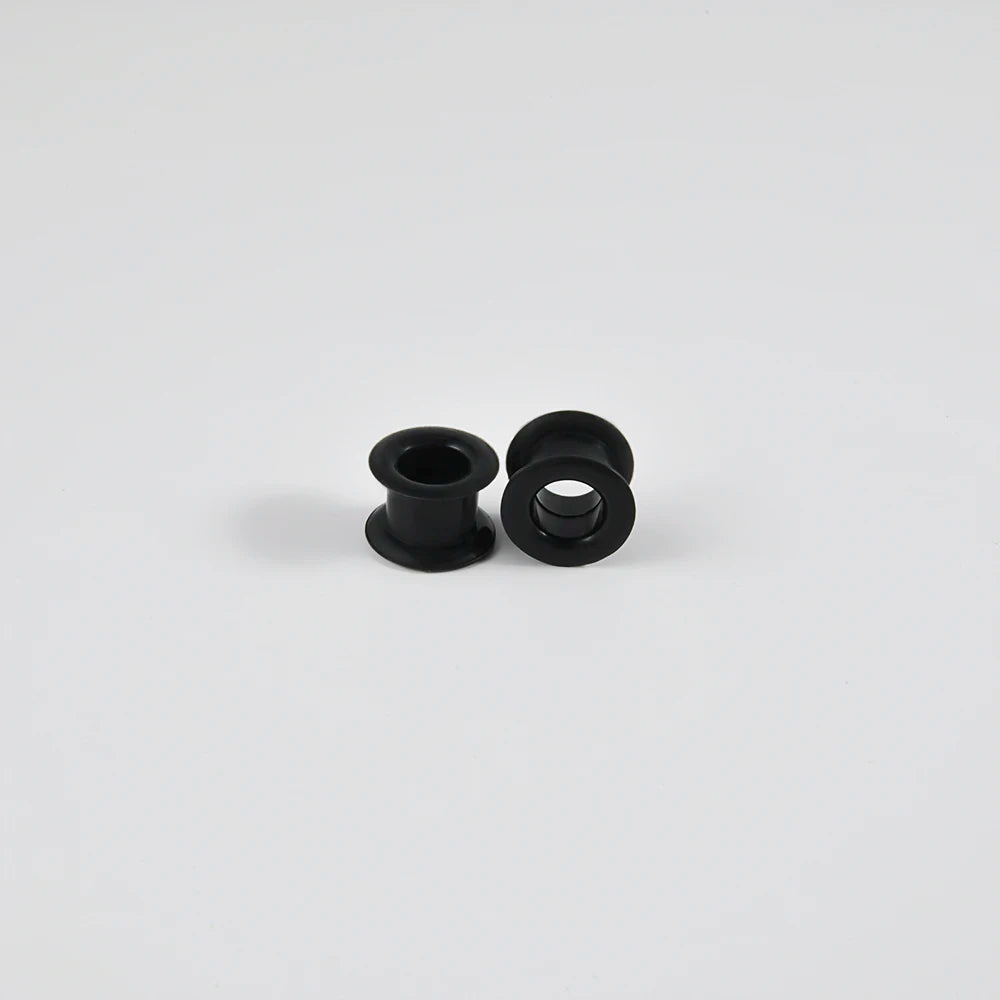 Pair of Supersize Black Silicone Double Flared Ear Tunnel Plugs — Flesh Gauge Expander Stretchers for Piercing