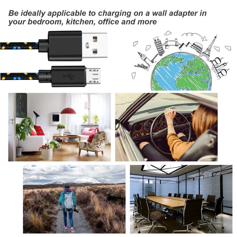 2.4A Micro USB Cable – Nylon Braided 0.5m/1m/2m/3m for Data Sync & Charging, Compatible with Samsung, Huawei, Xiaomi, Android