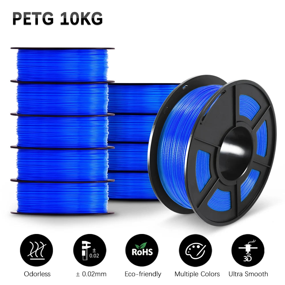 SUNLU 10KG 3D Printer Filament Set – 1.75mm PLA, PETG, PLA+ & Clear, 10 Rolls x 1KG Neatly Wound for 3D Printers & 3D Pens