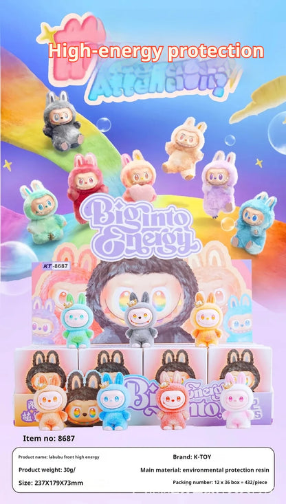 12pcs V3 Big Into Energy Cartoon Flocking Blind Box Cute Doll Desktop Ornaments Surprise Gifts for Kids