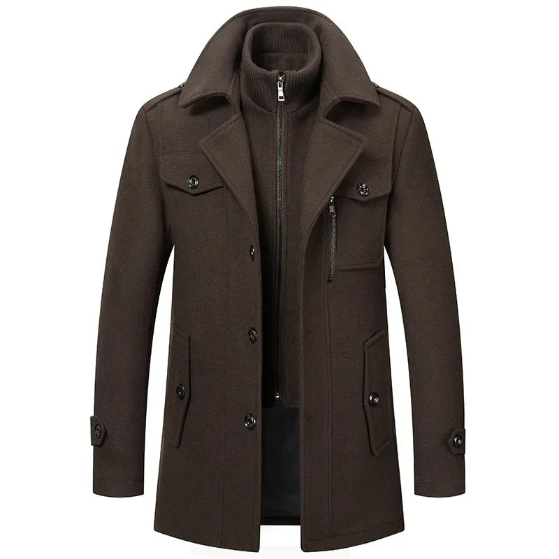 Men's Cashmere Wool Blend Trench Coat - Premium Winter Business Casual Overcoat