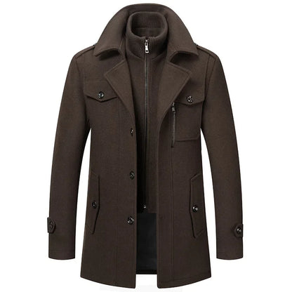 Men's Cashmere Wool Blend Trench Coat - Premium Winter Business Casual Overcoat