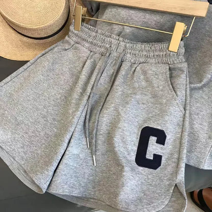 Women's 2-Piece Summer Pajamas Set – Loose Short Sleeve T-Shirt and Casual Shorts with Sports Letter Print, Large Size Homewear
