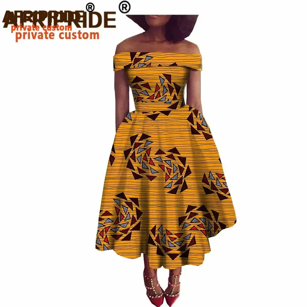 Women’s African Ankara Off-Shoulder Dress - Traditional Print Fashion Attire for Special Occasions