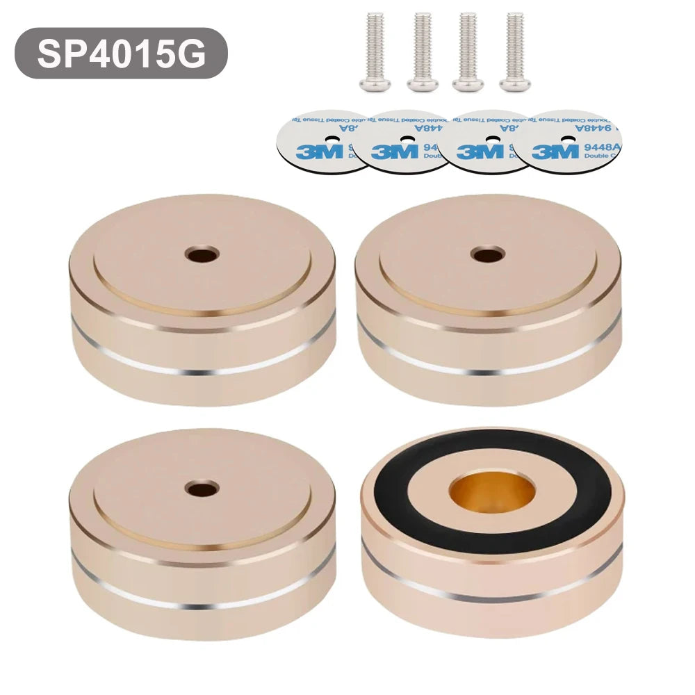 4PCS Aluminum Speaker Isolation Feet – 40x15mm Audio Equipment Feet with Non-Slip Rubber Rings