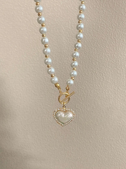 Elegant Pearl Necklace for Women – Heart Pendant Luxury Imitation Pearls Chain, Korean Jewelry Gift for Girls
