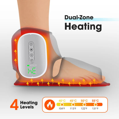 Portable Air Compression Ankle & Foot Massager - 4-Level Intensity Heated Foot Massage Wrap