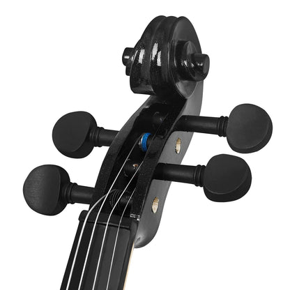 4/4 Solid Wood Black Violin - Acoustic Beginner Violin Set with Case, Bow, Rosin, Tuner & Accessories