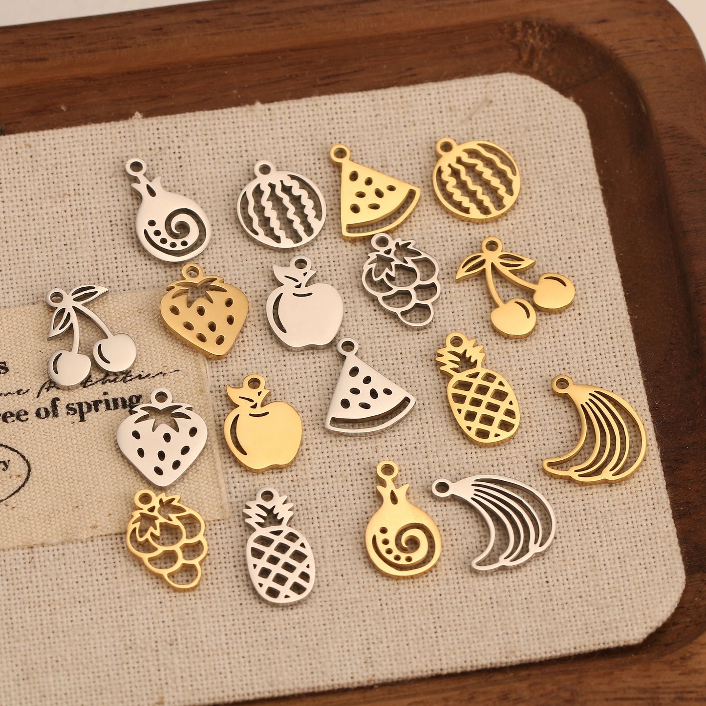 5pcs Stainless Steel Fruit Charms – Strawberry, Cherry, Pineapple & Watermelon Pendants for DIY Bracelets & Necklace Jewelry Making