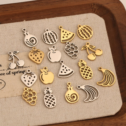 5pcs Stainless Steel Fruit Charms – Strawberry, Cherry, Pineapple & Watermelon Pendants for DIY Bracelets & Necklace Jewelry Making
