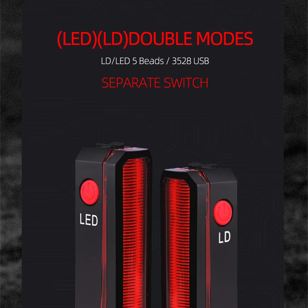 Folding Laser Bike Light - Front & Rear Safety Warning, USB Rechargeable, Waterproof Cycling Lamp