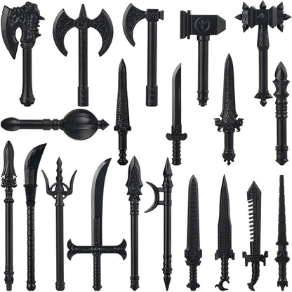 Medieval Figure Weapons Building Blocks Kit – King Sword, Lion Shield, Trident & Double-Edged Axe Battle Toy