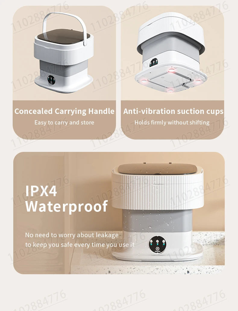 10L High-End Foldable Portable Washing Machine – Large Capacity with Blue Light, Timed Washing & Dehydration