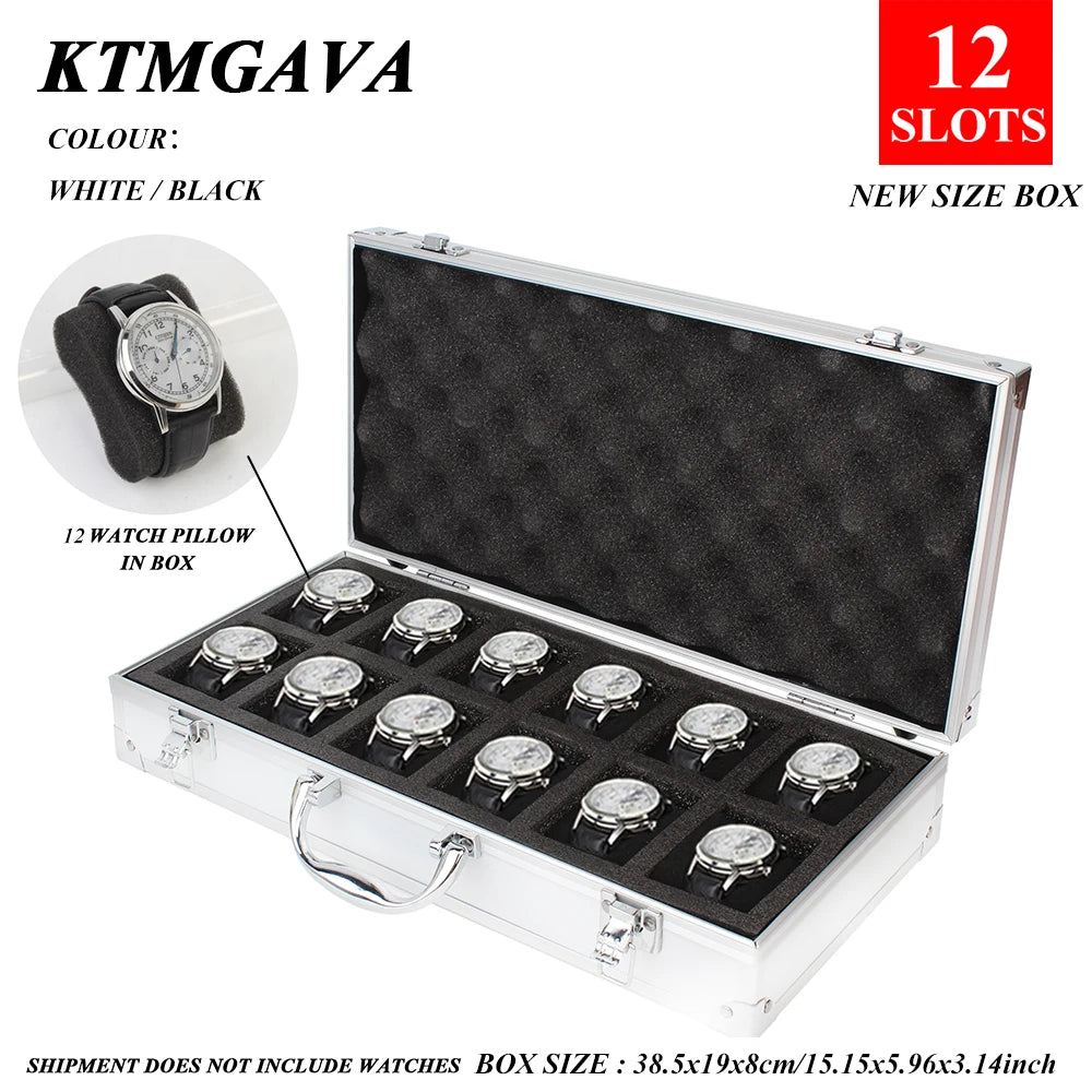 Aluminum Alloy Watch Storage Box – 10/12/18 Grid Large Capacity Black Jewelry Organizer Gift