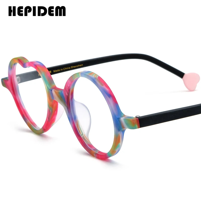 FONEX HEPIDEM Acetate Eyeglass Frames - Retro Round Vintage Eyewear for Men & Women