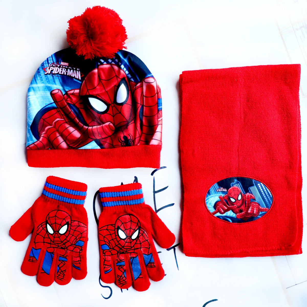 Spider-Man Cosplay Hat & Accessories - Cartoon Knitted Scarf, Warm Gloves & Christmas Cap for Boys and Girls