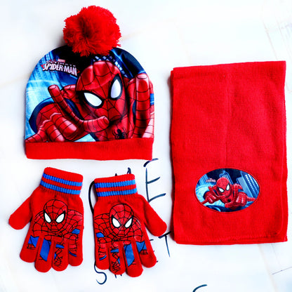 Spider-Man Cosplay Hat & Accessories - Cartoon Knitted Scarf, Warm Gloves & Christmas Cap for Boys and Girls