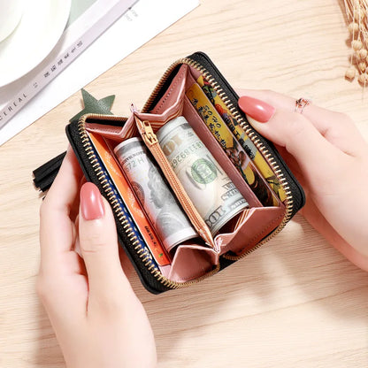 Pu Leather Mini Wallet for Women - Multifunctional Money Clip with Love Embroidery and Certificate Storage