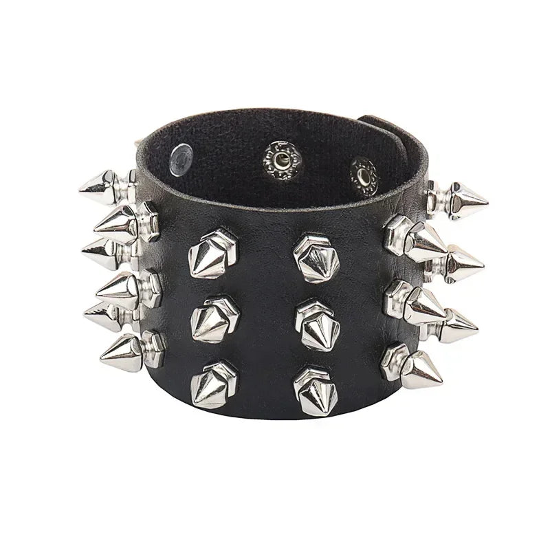 Punk Rock Hip Hop PU Leather Bracelet – Unisex Skull, Pentagram & Rivet Chain Bracelet, Trendy Party Jewelry Accessory