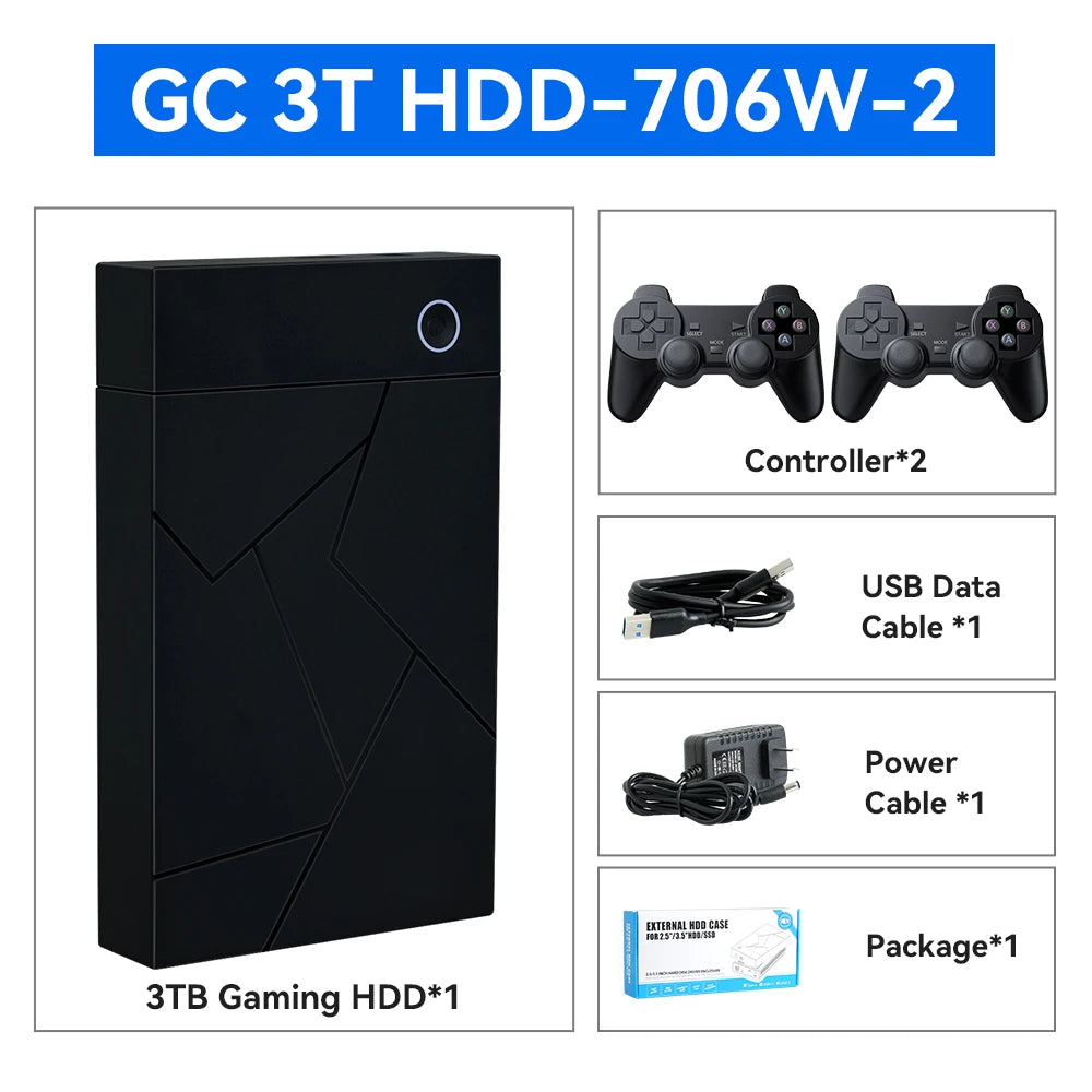 3TB Portable Gaming HDD – 17,300+ AAA/3D/Retro Games for PS4/PS3/PS2/Switch/Wii with LaunchBox/Retrobat/Playnite