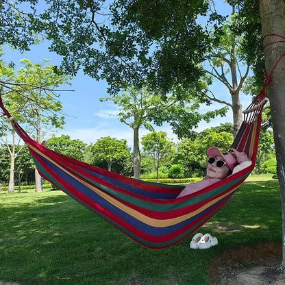 Outdoor Canvas Camping Hammock – Anti-Rollover Portable Thick Fabric Single/Double with Carry Bag