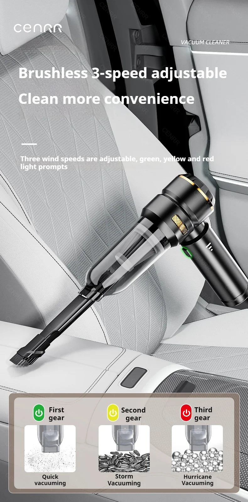 CENRR 998000PA Wireless Car Vacuum Cleaner – Powerful Portable Handheld Auto Cleaning Tool & Car Accessory