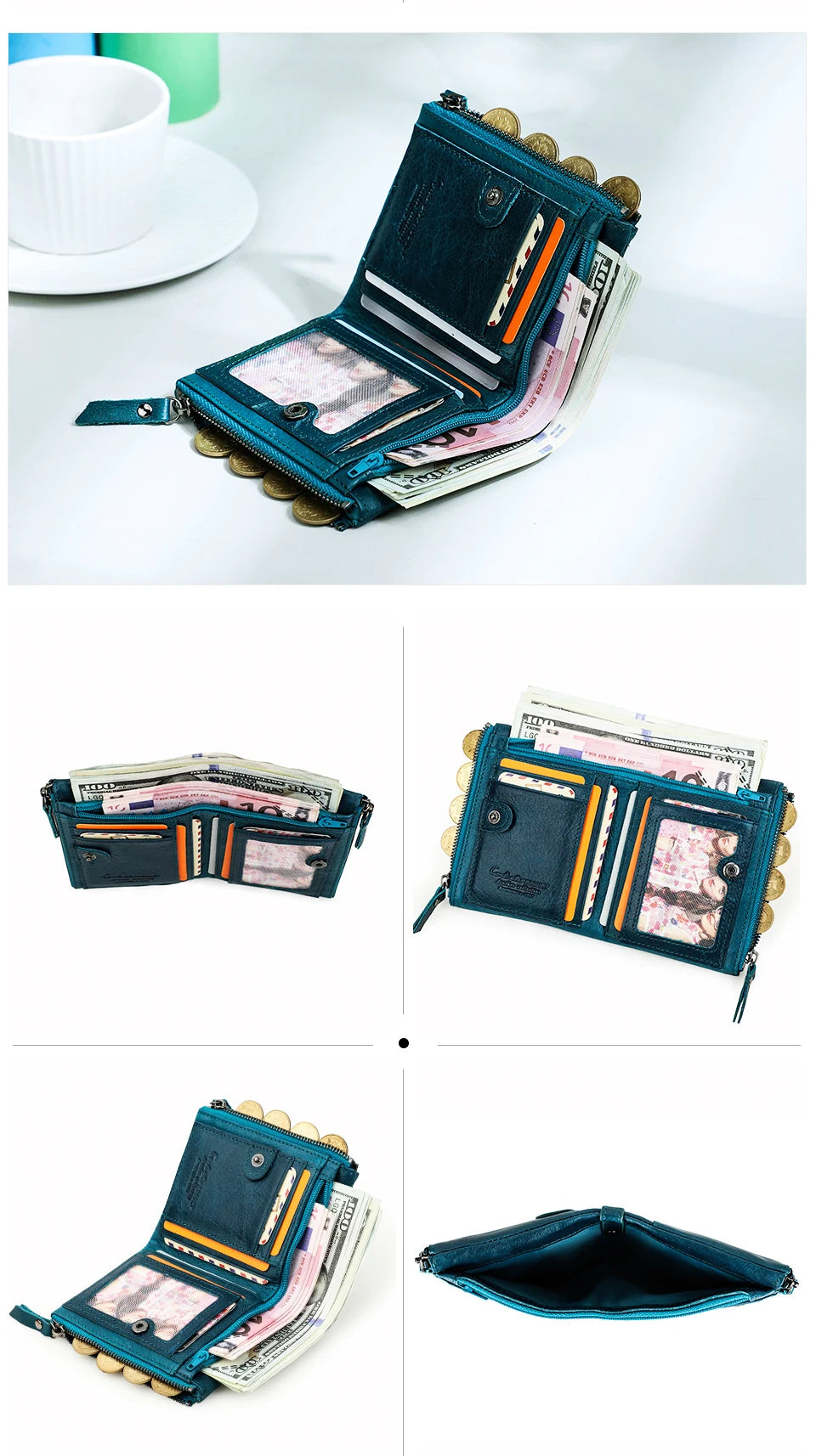 CONTACT'S Genuine Leather Short Wallet for Women — Luxury Designer Card & Coin Holder, Mini Money Clip Wallet with Free Shipping