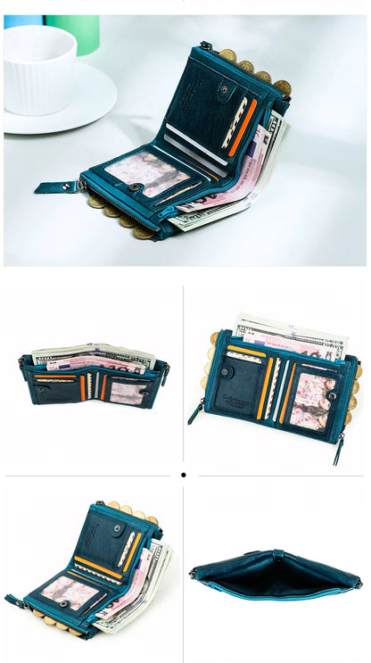 CONTACT'S Genuine Leather Short Wallet for Women — Luxury Designer Card & Coin Holder, Mini Money Clip Wallet with Free Shipping